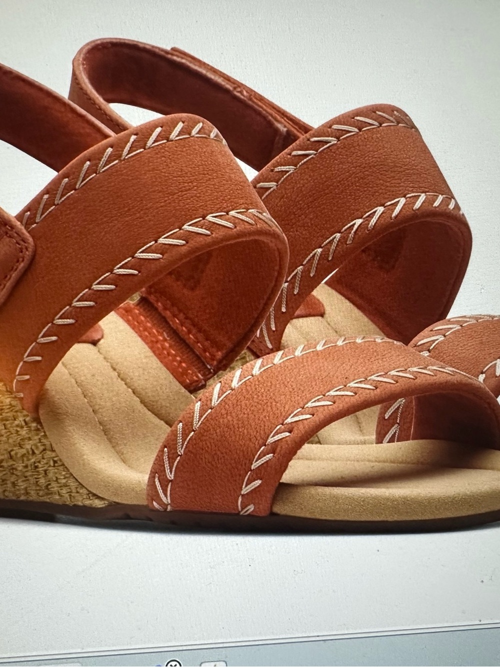 Women's Tan Wedge Sandals with Contrast Stitching - Clark’s